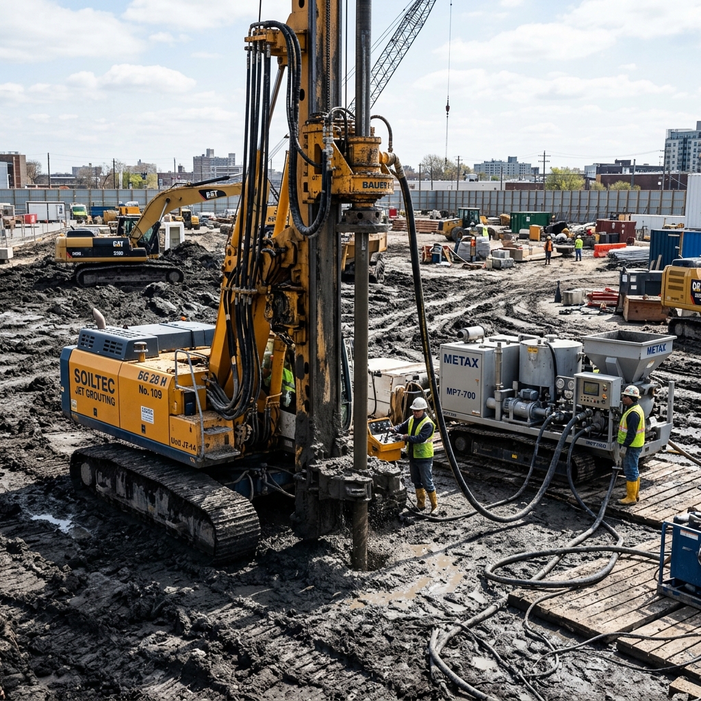 High pressure jet grouting machinery and soil stabilization