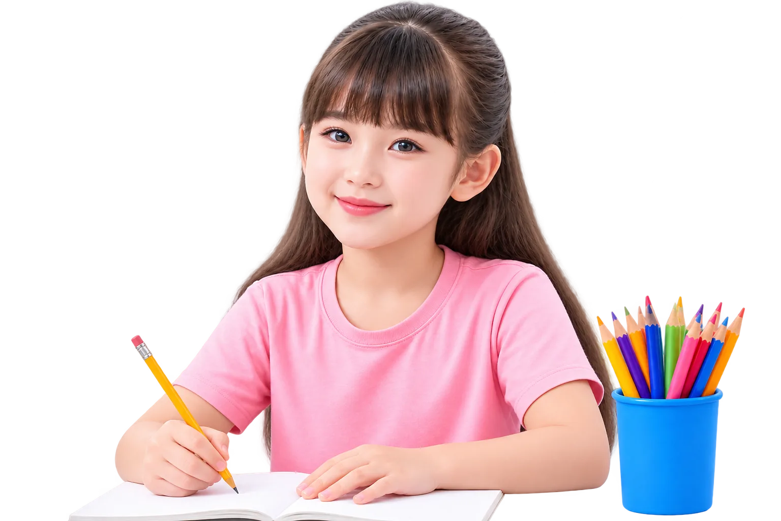 Anak perempuan ceria belajar menulis bersama SmartBelajar