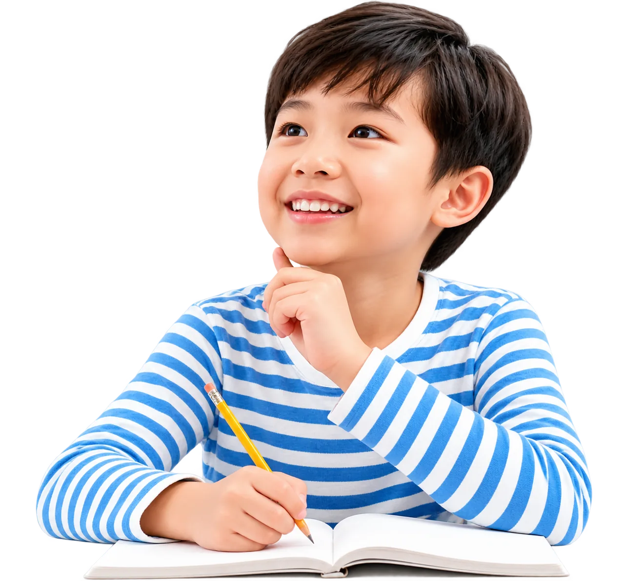 Anak laki-laki ceria belajar dengan buku di SmartBelajar